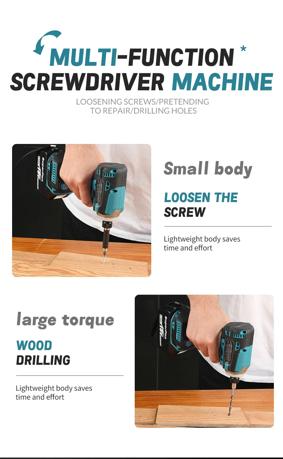 SuperPan171人間工学グリップコードレスドライバードリル18V 6Aバッテリーブラシレス高トルクインパクト電動スクリュードライバー可変速