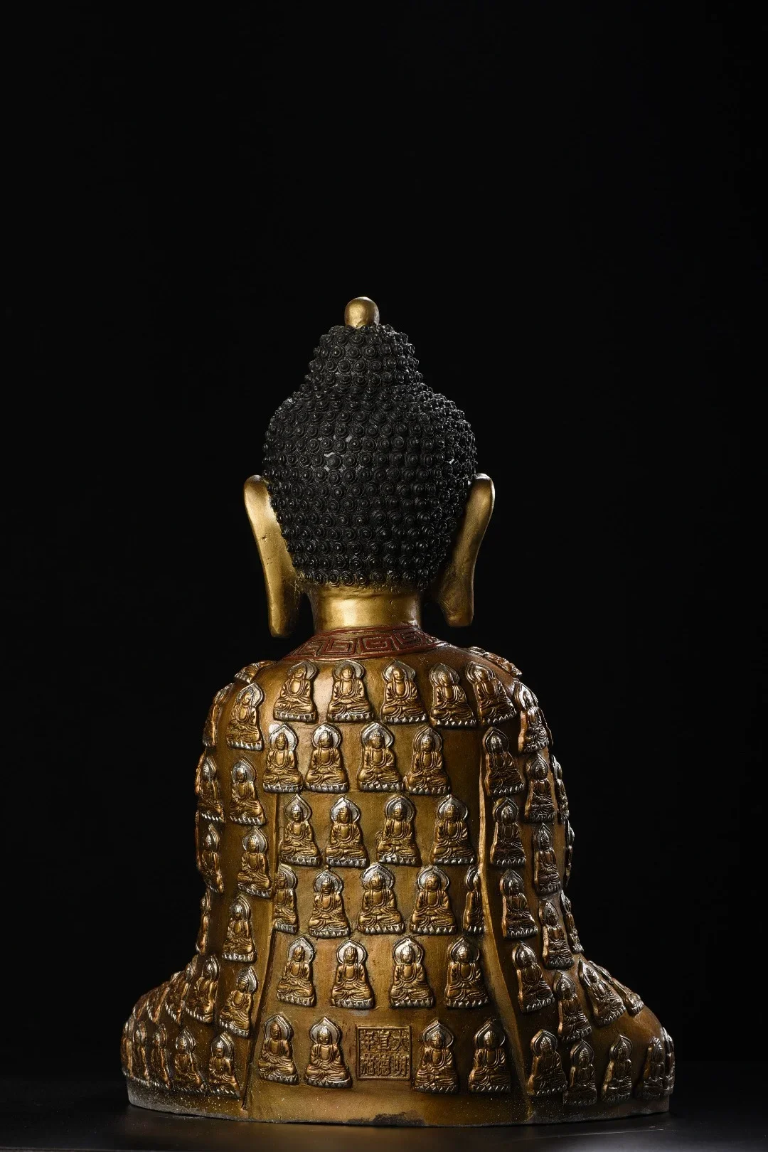 

16"Old Xizang Folk Collection Old Bronze Painted Gilded Shakyamuni Kasaya Amitabha Sitting Buddha worship hall Town House