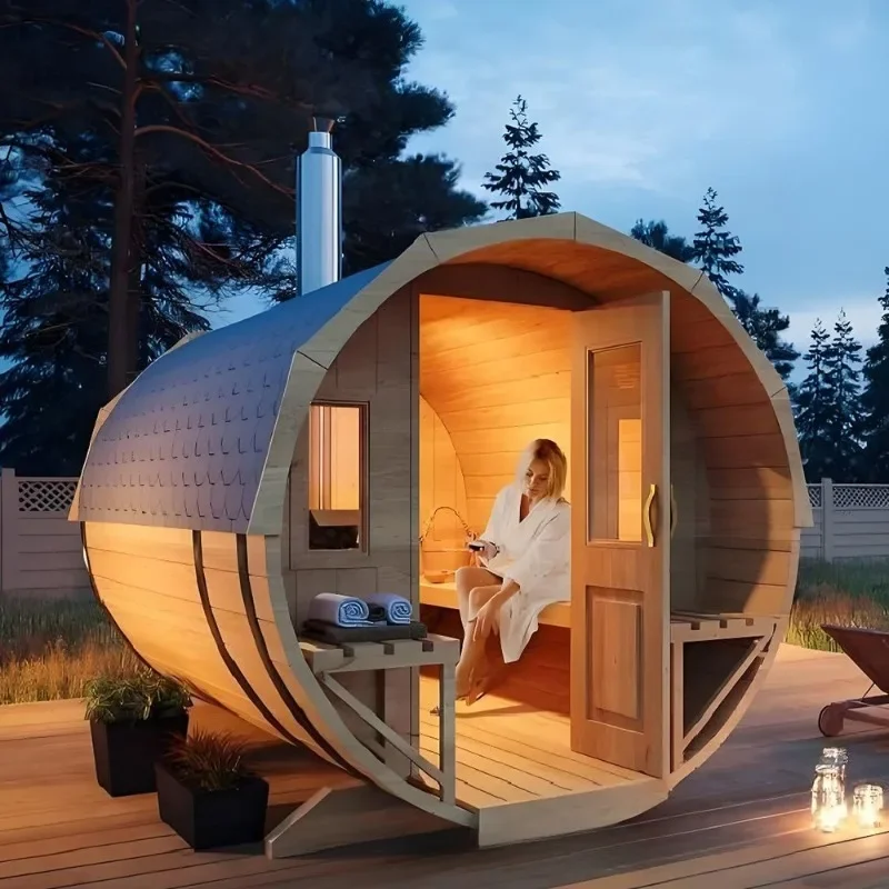Outdoor solid wood drum sauna portable health sauna wooden house optional heating method sauna