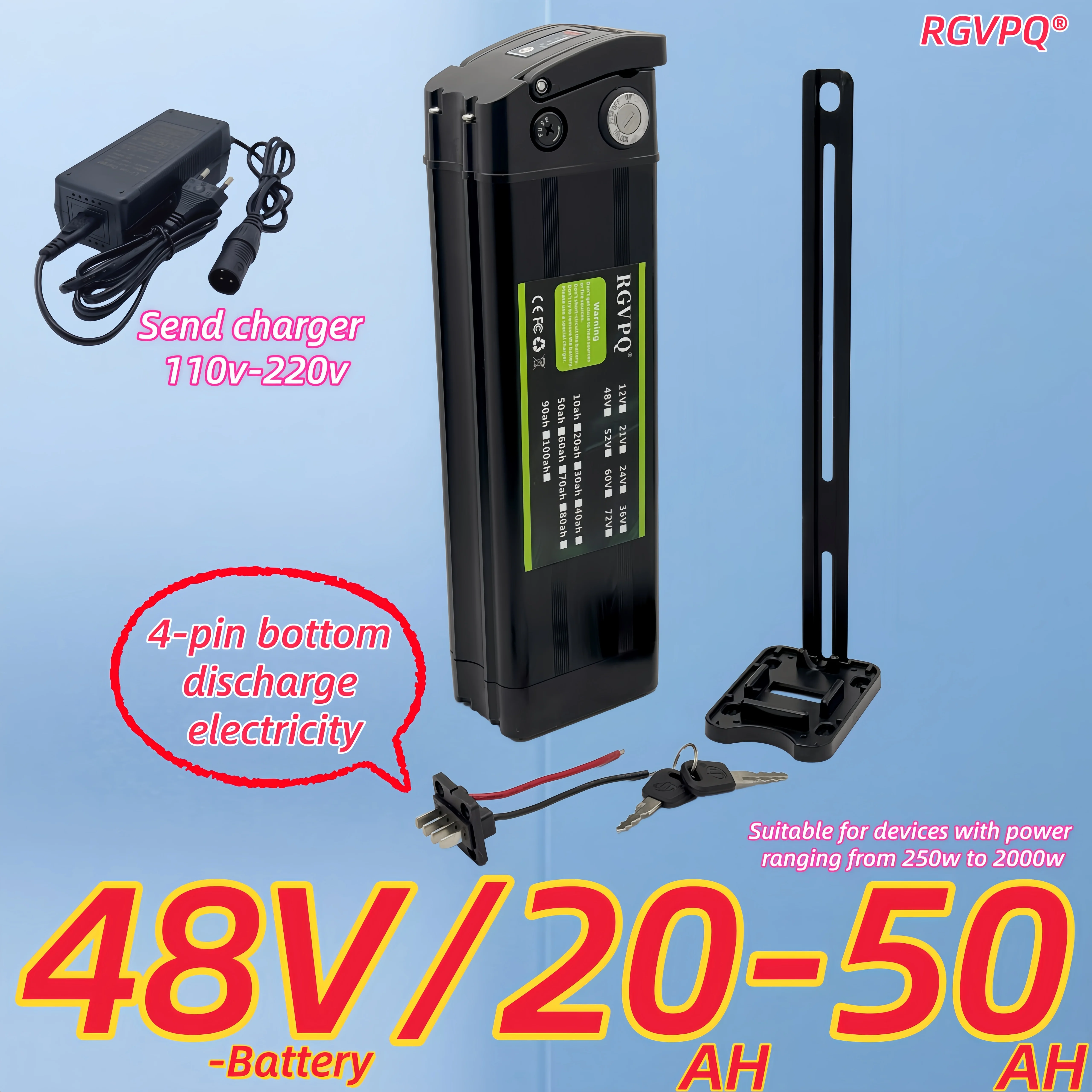 Silver Fish model, electric vehicle lithium battery pack assists in driving folding bicycles, rechargeable battery 48V20AH-50AH