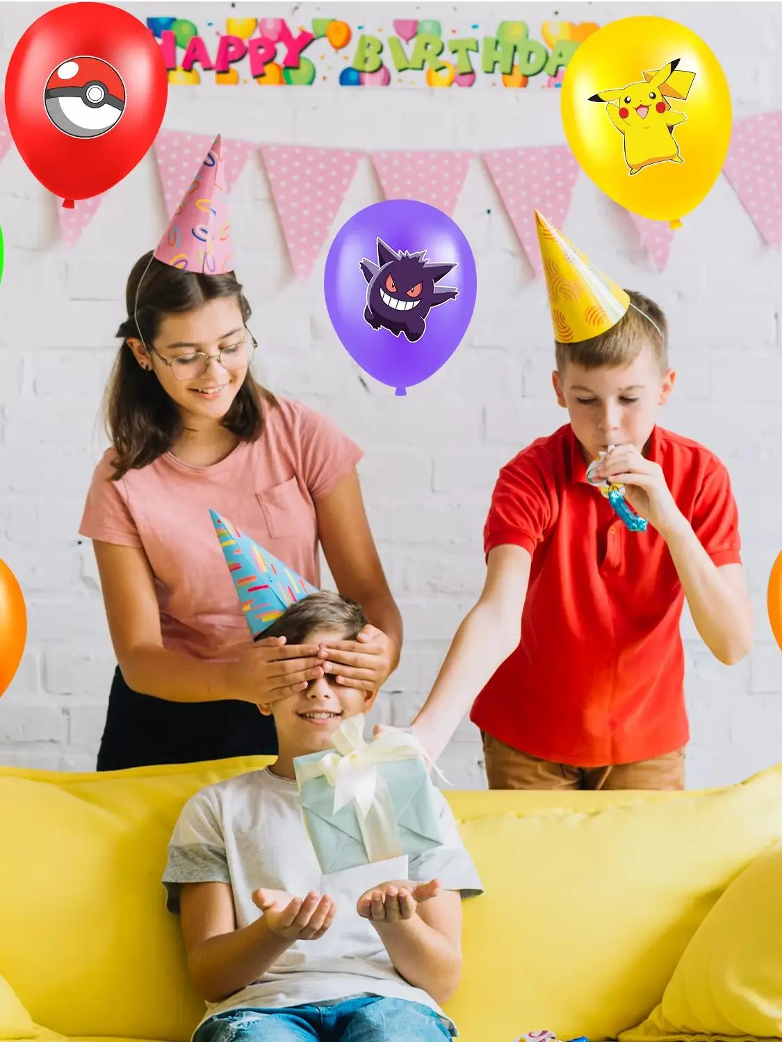 28 Stück Pokemon-Partyballons, Pokemon-Geburtstagsballons für Pokemon-Geburtstagsparty-Zubehör, einschließlich 7 Stilen und Mustern, perfekt für Pokemon-Partydekorationen,