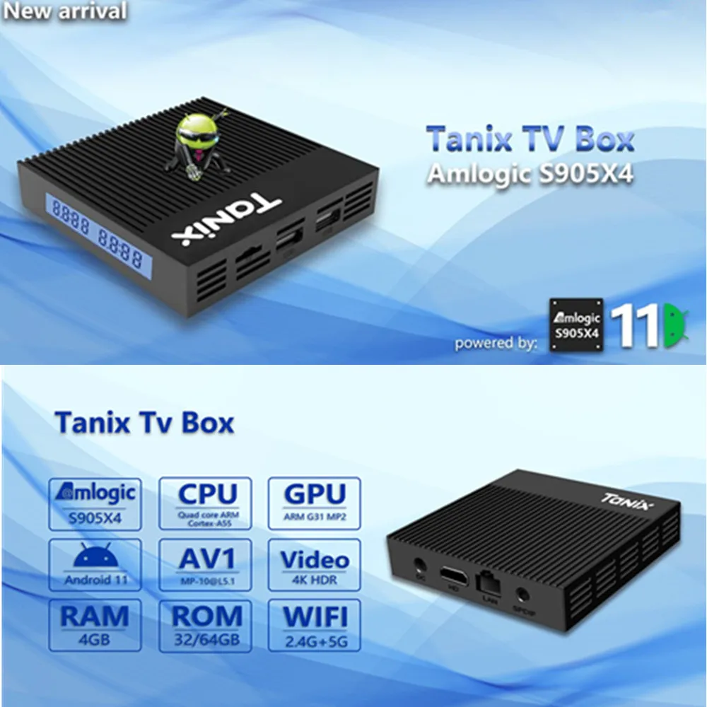 Оригинальная умная ТВ-приставка Tanix X4 Android11.0 Amlogic S905X4 4 ГБ ОЗУ 32 ГБ 64 ГБ ПЗУ 3D BT 2,4G и 5G Wi-Fi HDR Медиаплеер Телеприставка