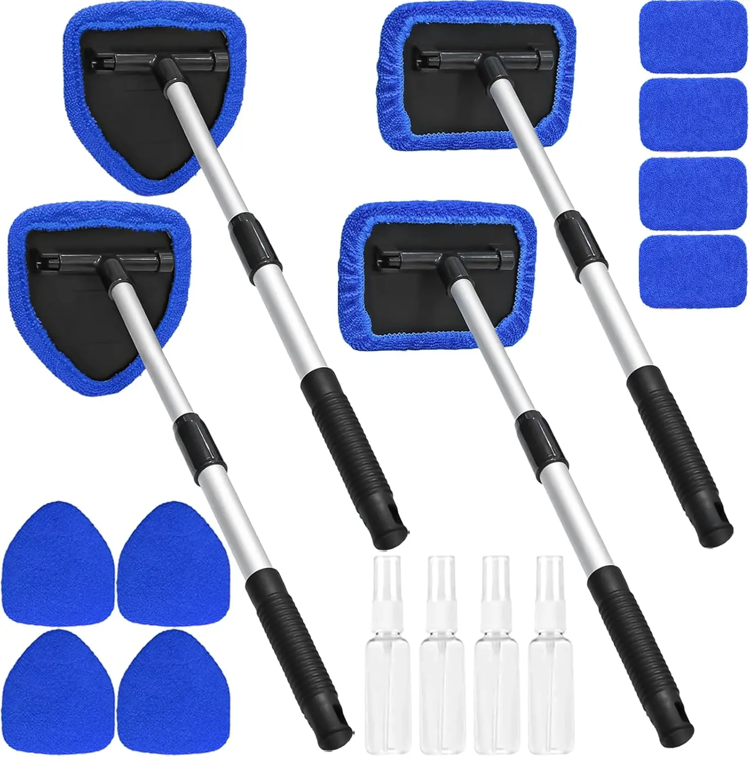 

20 Pieces Windshield Cleaner Tool, Inside Car Windshield Cleaning Tool with 12 Microfiber Pads, 4 Spray Bottle, and Extendable H