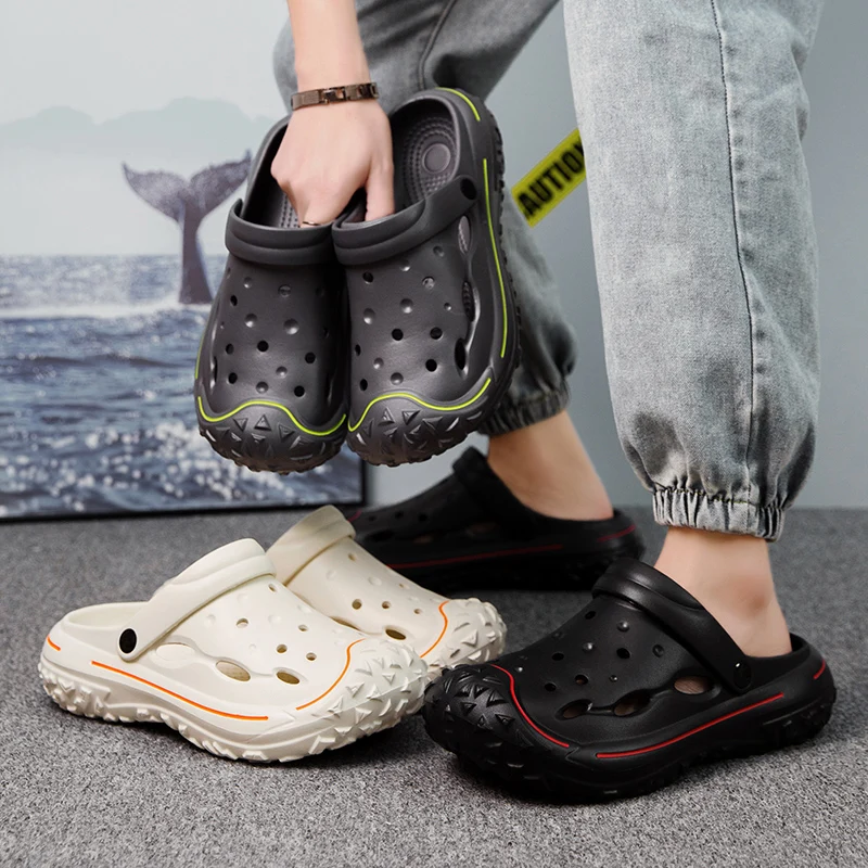 Fashion Thick Bottom Sandals for Men Breathable Hollow-out Beach Shoes EVA Sandal Summer Man Casual Clogs Slippers Garden Shoes