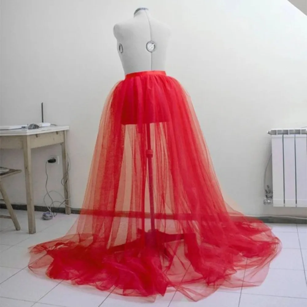 Bridal 3 Layer Tulle Overskirt Detachable Mesh Maxi Tutu Skirt Perspective Lace Up Ruffle Bustle Skirt Wedding Party
