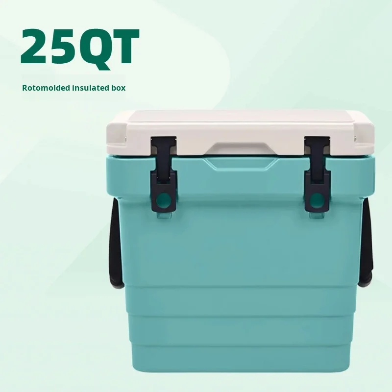25Qt Blue High-Performance Thermal Insulated Cooler Box Portable Rotomolded Plastic Ice Chest for Hiking