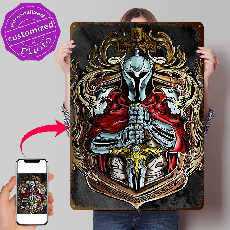 Knight in Shining Armor Poster Retro 3D Printed Metal Signs Customized Wall Hanging Gift for Luxury Decoration Home Decor Items
