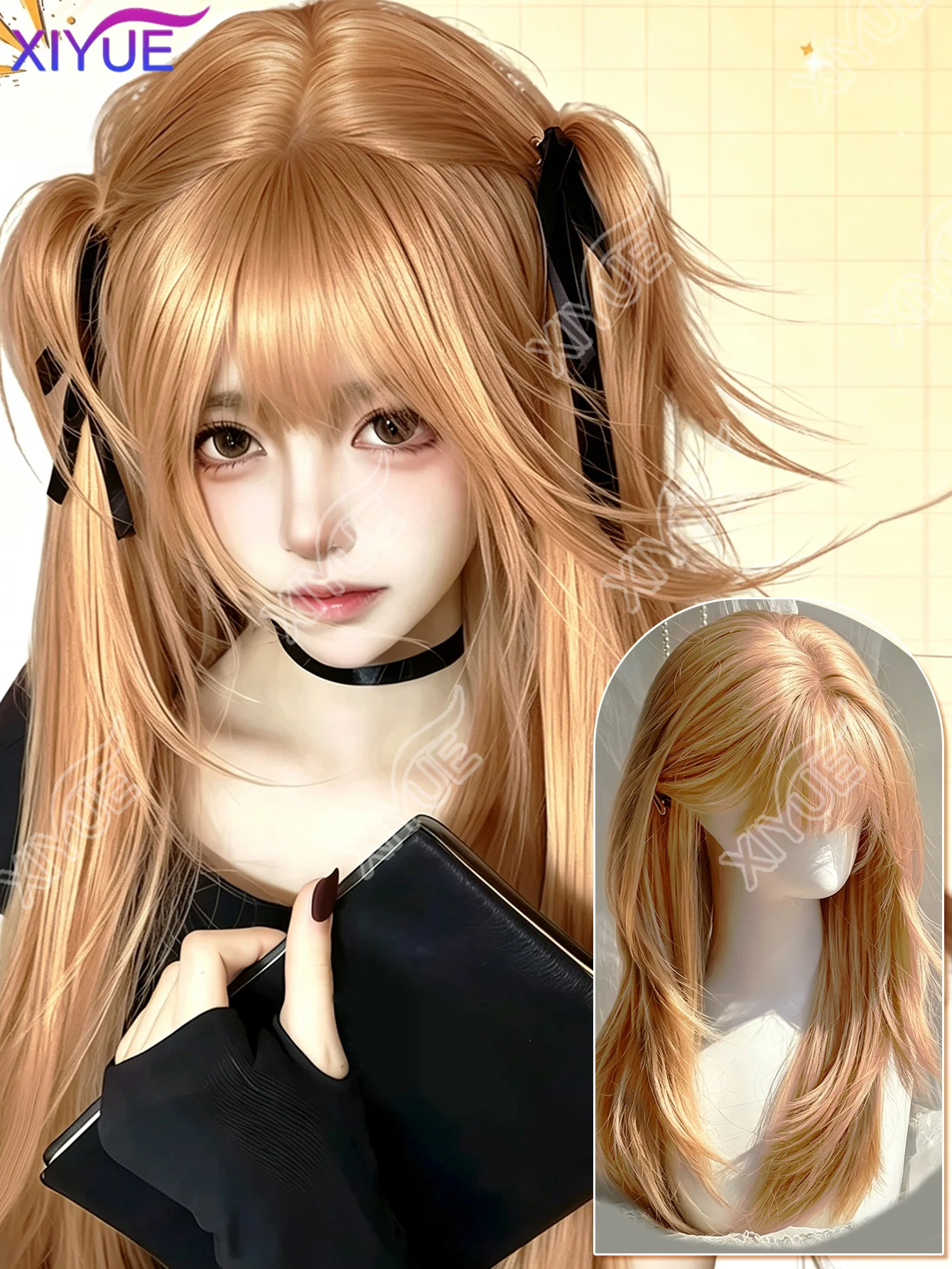 XIYUE 20 Inch Synthetic Air Bangs Wig Straight Layered Straight Wigs Fiber Heat-resistant Party or Selfie For Women Daily Use