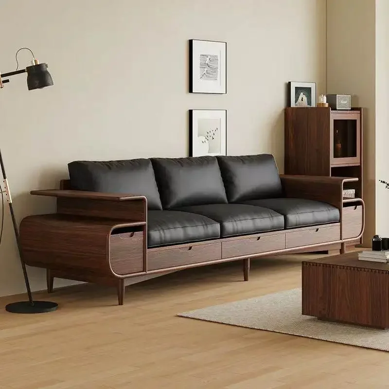 Large New Chinese Style Solid Wood Living Room Sofas Luxury Couch 3 Seater Corner Sofa Living Room High-end Relax Furniture
