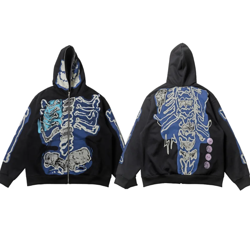 American Cactus Jack Skull Hoodies High Street Casual Hip Hop Men's Women's Zip-up Cardigan Sport Hoody Sweatshirts