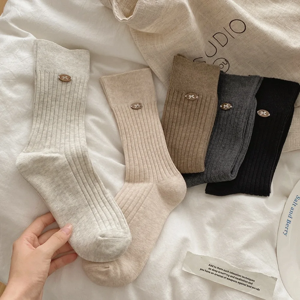 Korean Style Egg Buckle Mid Calf Socks Women's Autumn Winter Rabbit Fleece Warm Thickened Korean Atmosphere Cable Knit Pile Sock
