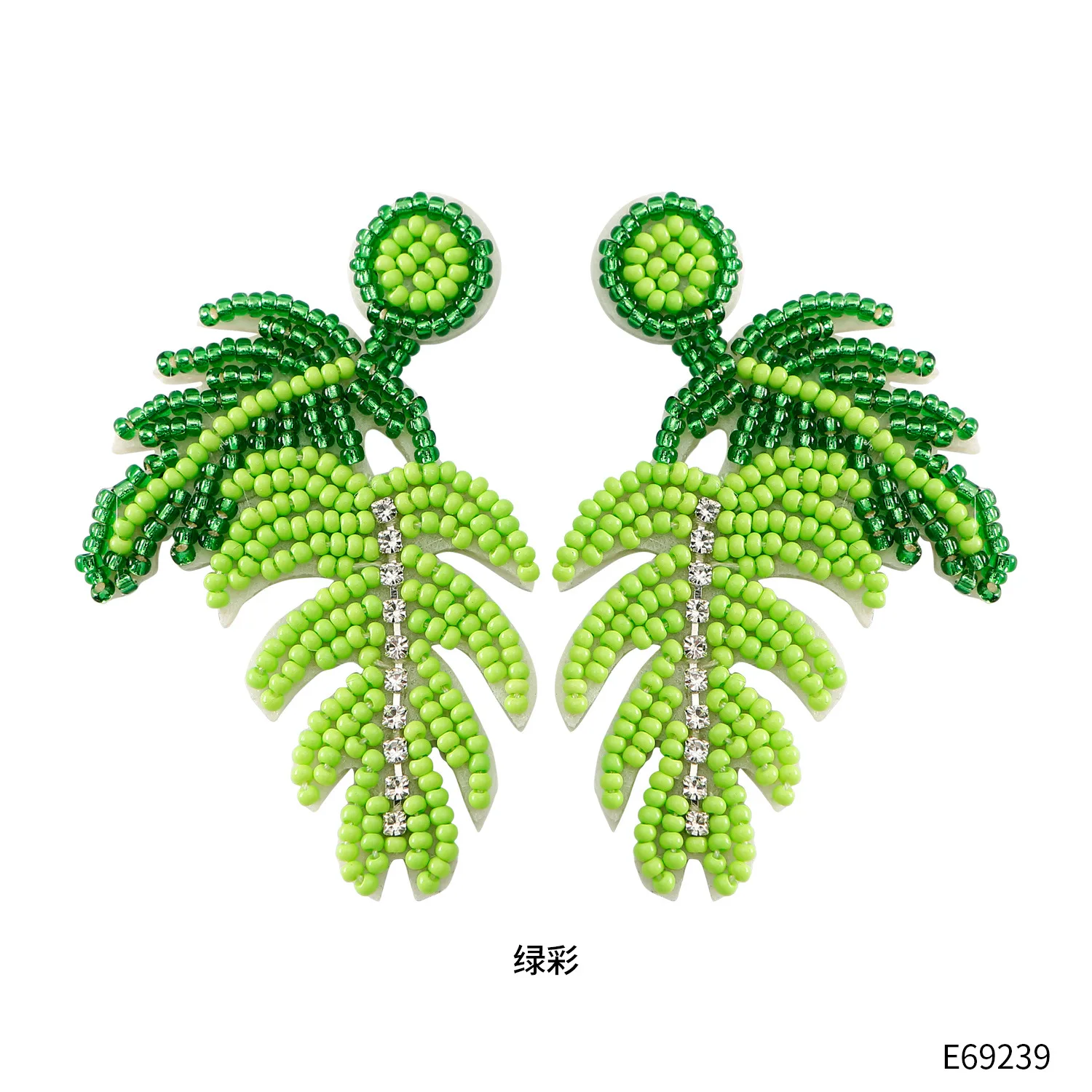 Boucles d'oreilles en perles de riz tricotées à la main, conception de feuilles en écaille de tortue, géométrie évidée, alliage bohème, boucles d'oreilles perlées simples, mode