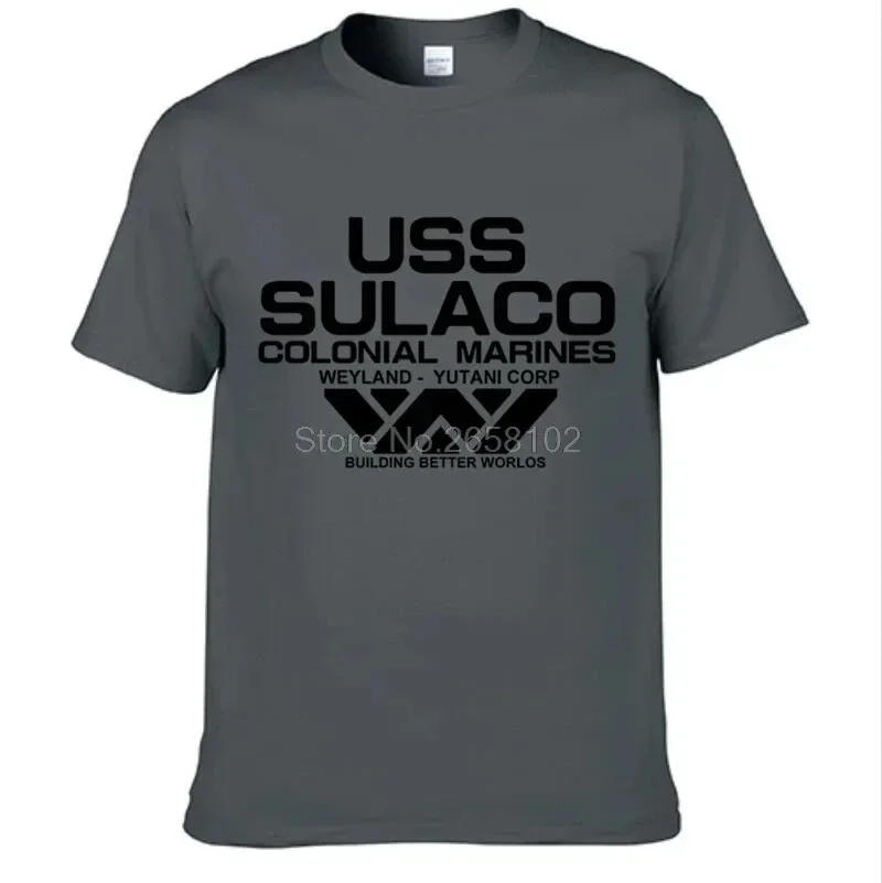 Fashion USCSS Nostromo T-Shirt Alien USS Sulaco Colonial Marines Aliens Off World Short Sleeve Tshirt Men Cotton O Neck Tees