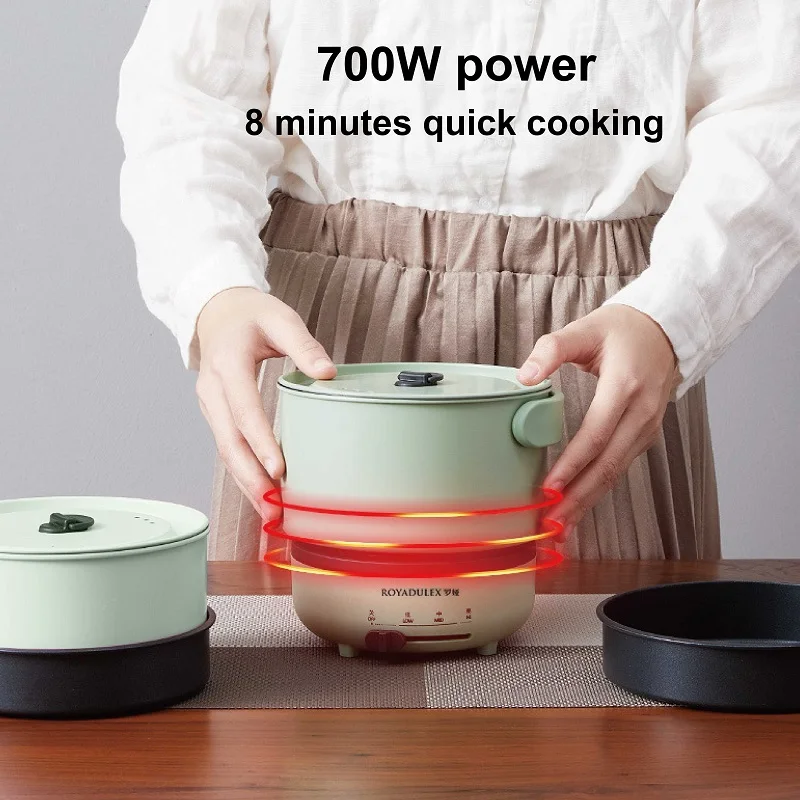 1.7L Foldable Split Cooking Pot Portable Multicooker Frying Pan Rice Cooker Food Steamer Stew Soup Noodle Boiler for Travel 700W