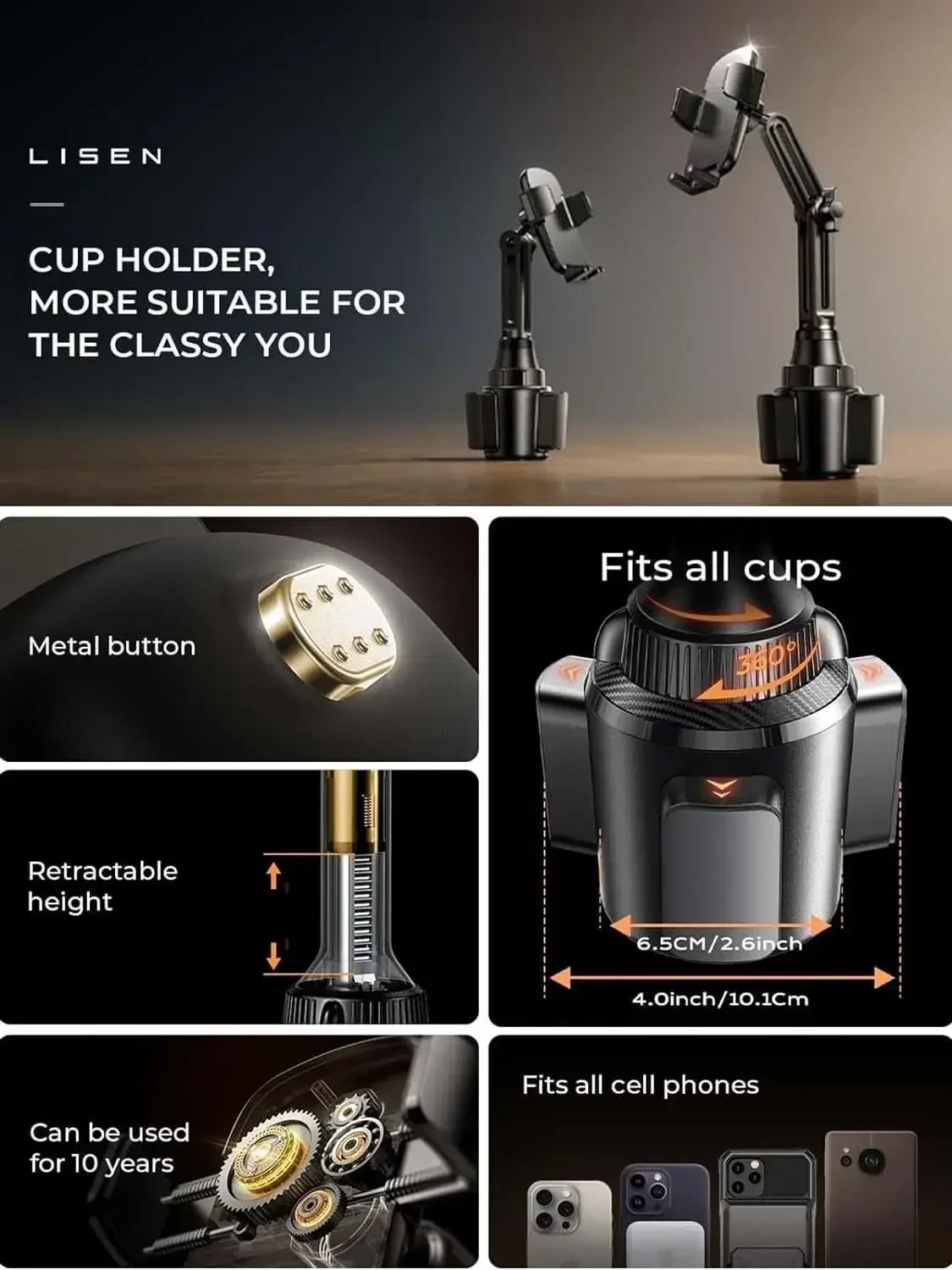 LISEN pemegang ponsel untuk dudukan di mobil, pemegang ponsel Cup mobil baru 2024 untuk IPhone Samsung Google All 4-7 inci