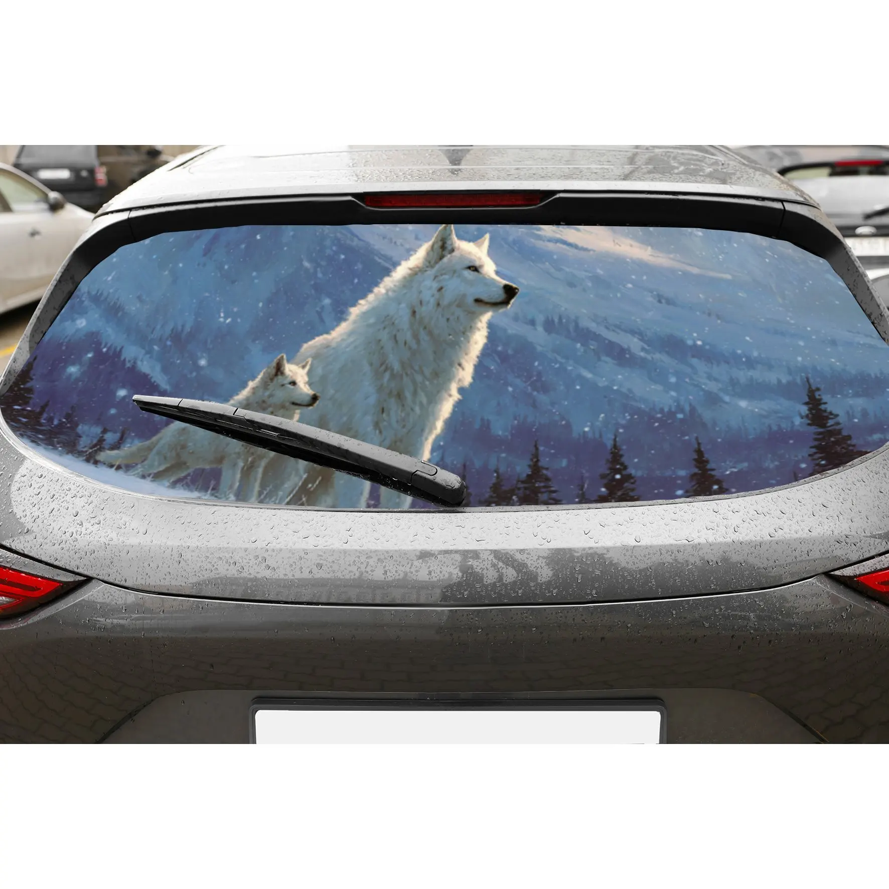 

Mighty White Wolf and Snow Mountain Car Rear Window Sticker, Anti-scratch Auto Protection Vinyl Wraps Decal, Waterproof Self-adh