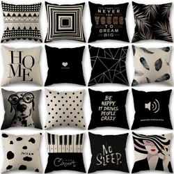 1pc Black and White Geometric Portrait Pillowcase Home Sofa Office Cushion Cover Decor Car Decoration 1011