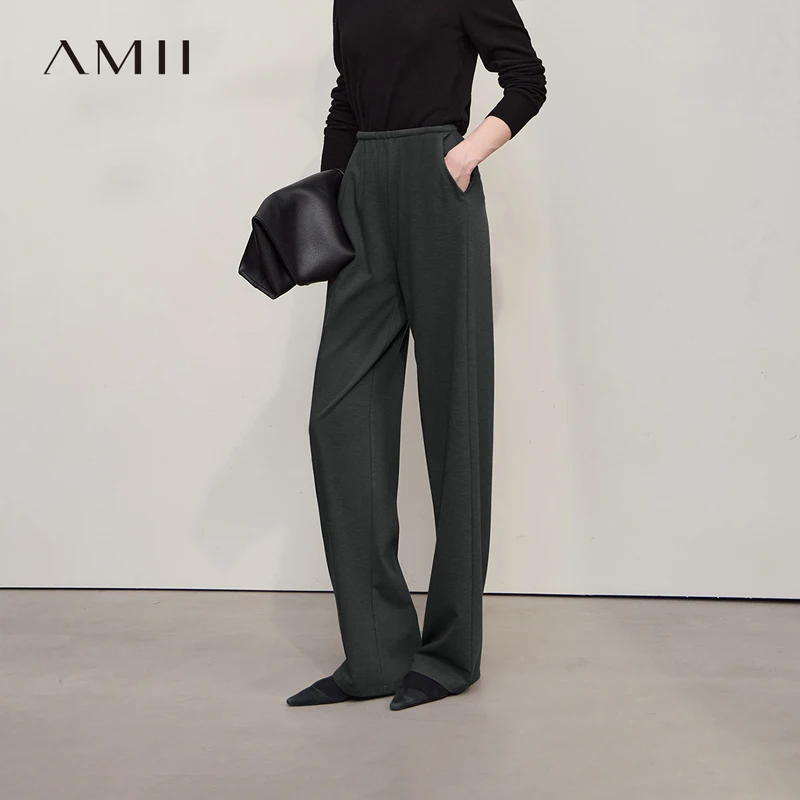 

AMII Woman Trousers 2025Autumn New Minimalist Versatile Middle-aged Women's Clothes Straight Knitted Casual Ladies Pants12523130