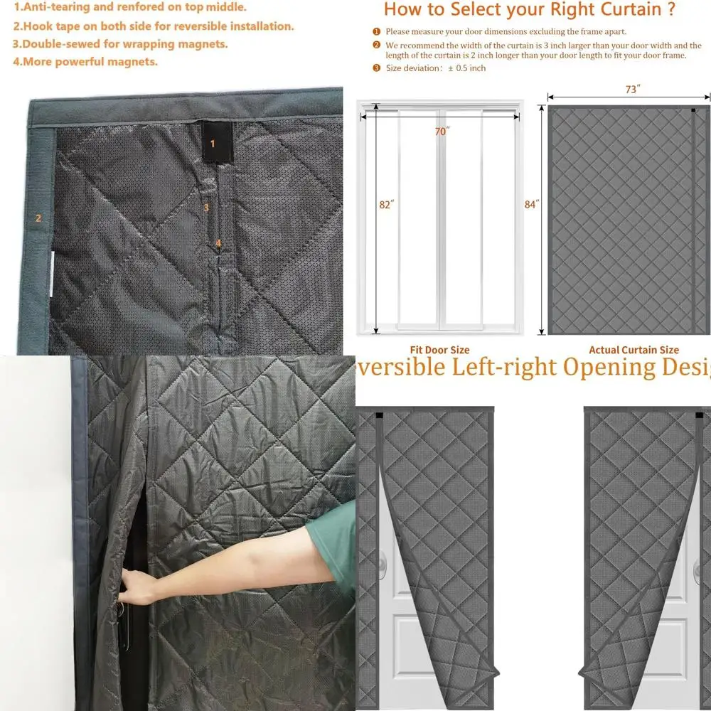 

Gray Diamond Pattern Magnetic Insulated Door Curtain, 73x84, Fits 70x82 Doors, Keeps Warm or Cool