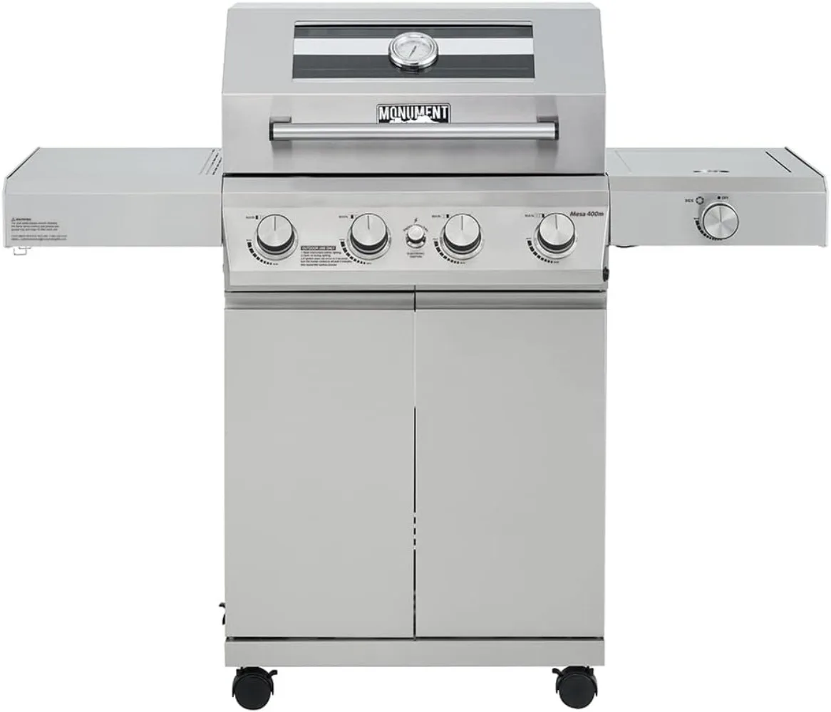 Larger 4-Burner Propane Gas Grills bbq Stainless Steel Heavy-Duty Cabinet Style with Knob Controls Side Burner Mesa 400m