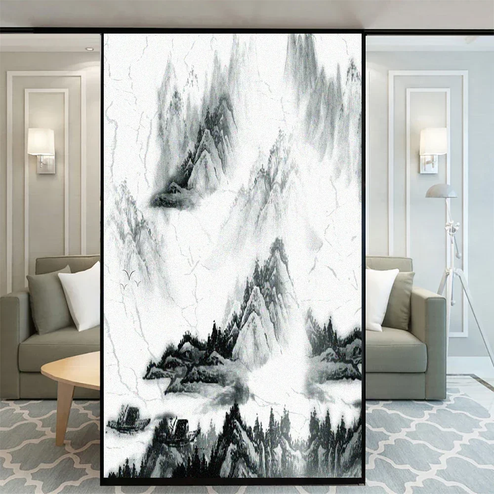 Window Film Privacy Mountain Static Clings Decorative Non-Adhesive Anti-UV Protection Heat Control Glass Stickers for Home