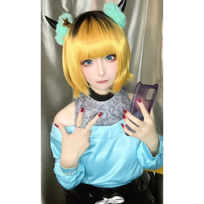 

★Halloween Cosplay Costume Anime Oshi No Ko Skirt Blonde Hair Headwear Wig Cho Mem for Women♥ All corners of the country