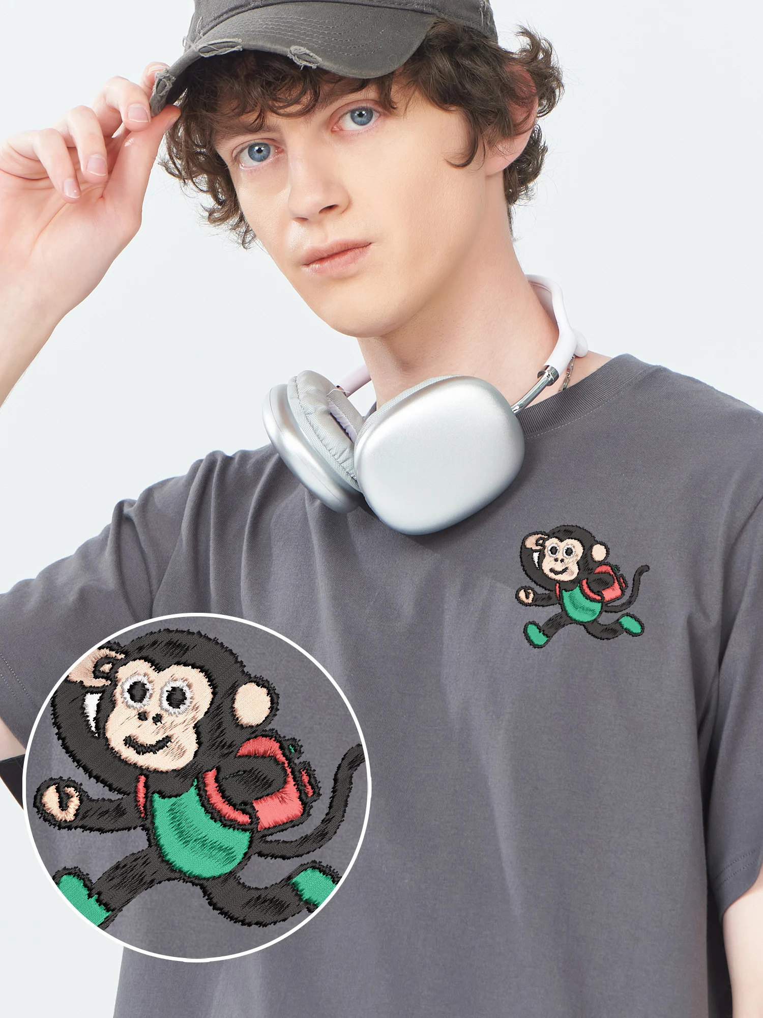 Saco de transporte macaco bordado t camisas unisex verão clássico tshirt oversized solto ajuste funky bordado roupas ​