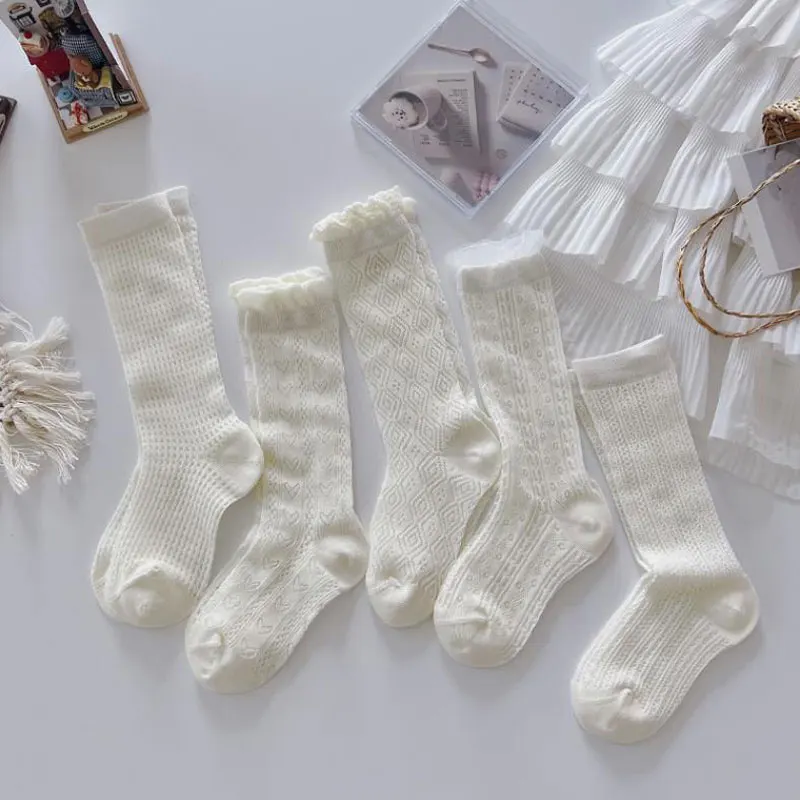 2pairs/lot Children's Socks Summer Thin Mesh Socks for Kids Boneless Lace Girls Medium Tube Stocking Baby Student Tights