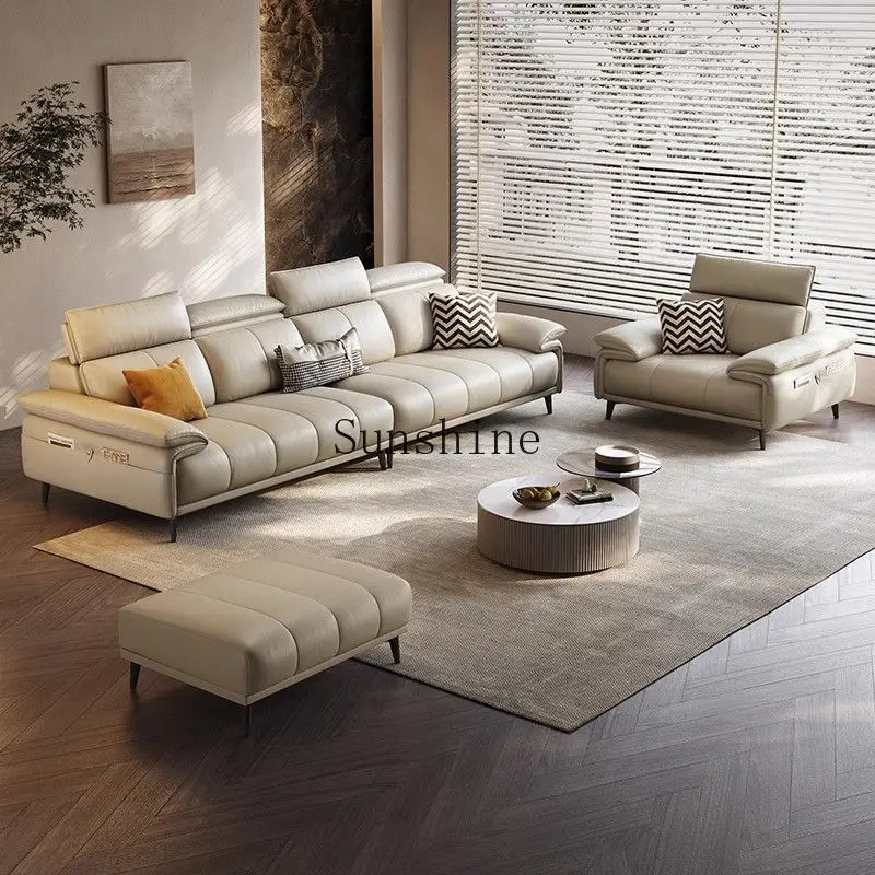 Modern simple living room small apartment adjustable headrest piano leather art straight row sofa