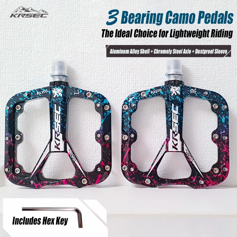 

KRSEC MTB/Road Bike Pedals 3-Sealed Bearings Alloy Anti-Slip Platform Pedals Camouflage Cycling Accessories for Mountain Bikes