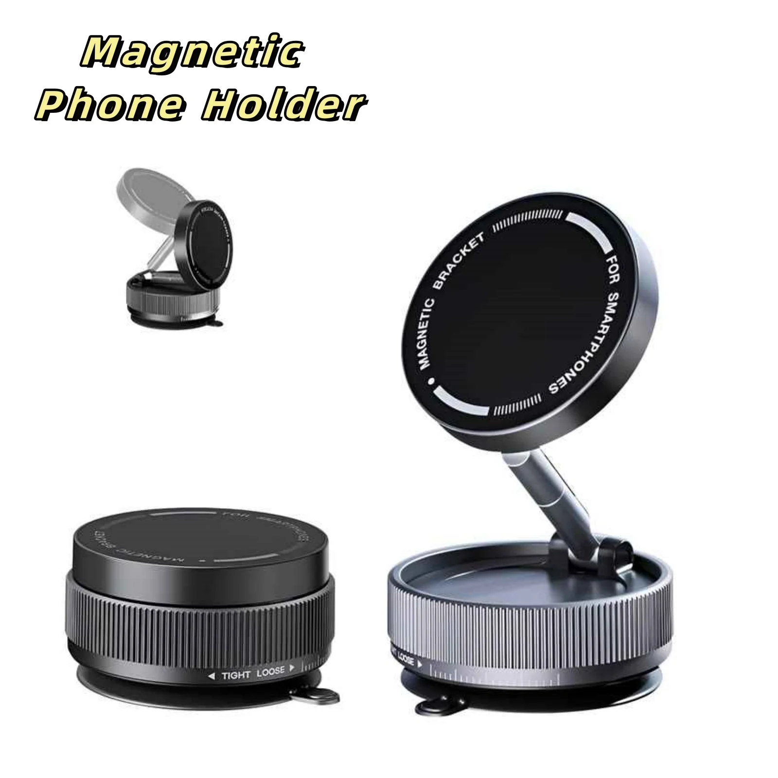 

360° Adjustable Suction Cup Phone Mount Vacuum Magnetic Phone Holder Stand for Car Desk Use-Compatible with All Smartphones