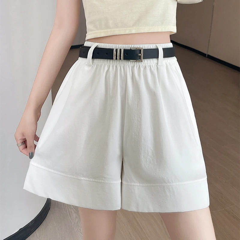Chic Spliced Women Wide Leg Shorts 2026 New Elastic High Waist Draped Cargo Shorts Casual Loose Side Pocket Solid Short Pants