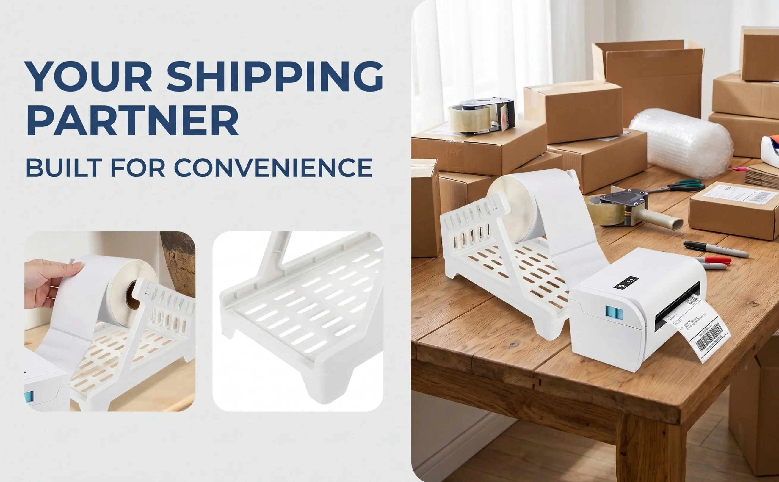 Convenient Desktop Label Roll Holder Plastic Shipping Label Rack for Reels Stacked Paper Easy Install Disassemble Printer Supply