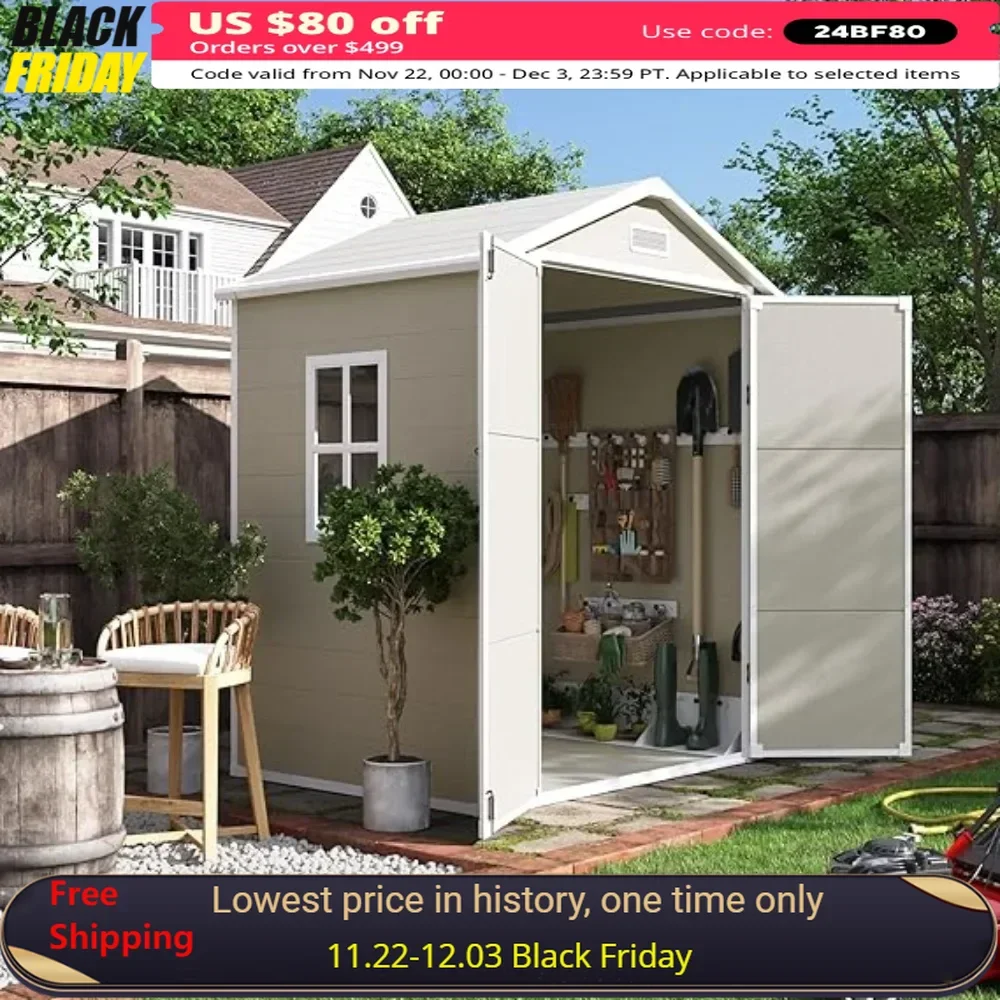 

Outdoor Storage Shed, Storage Box with Lockable Door, Plastic Garden Shed, 6x4.5 FT