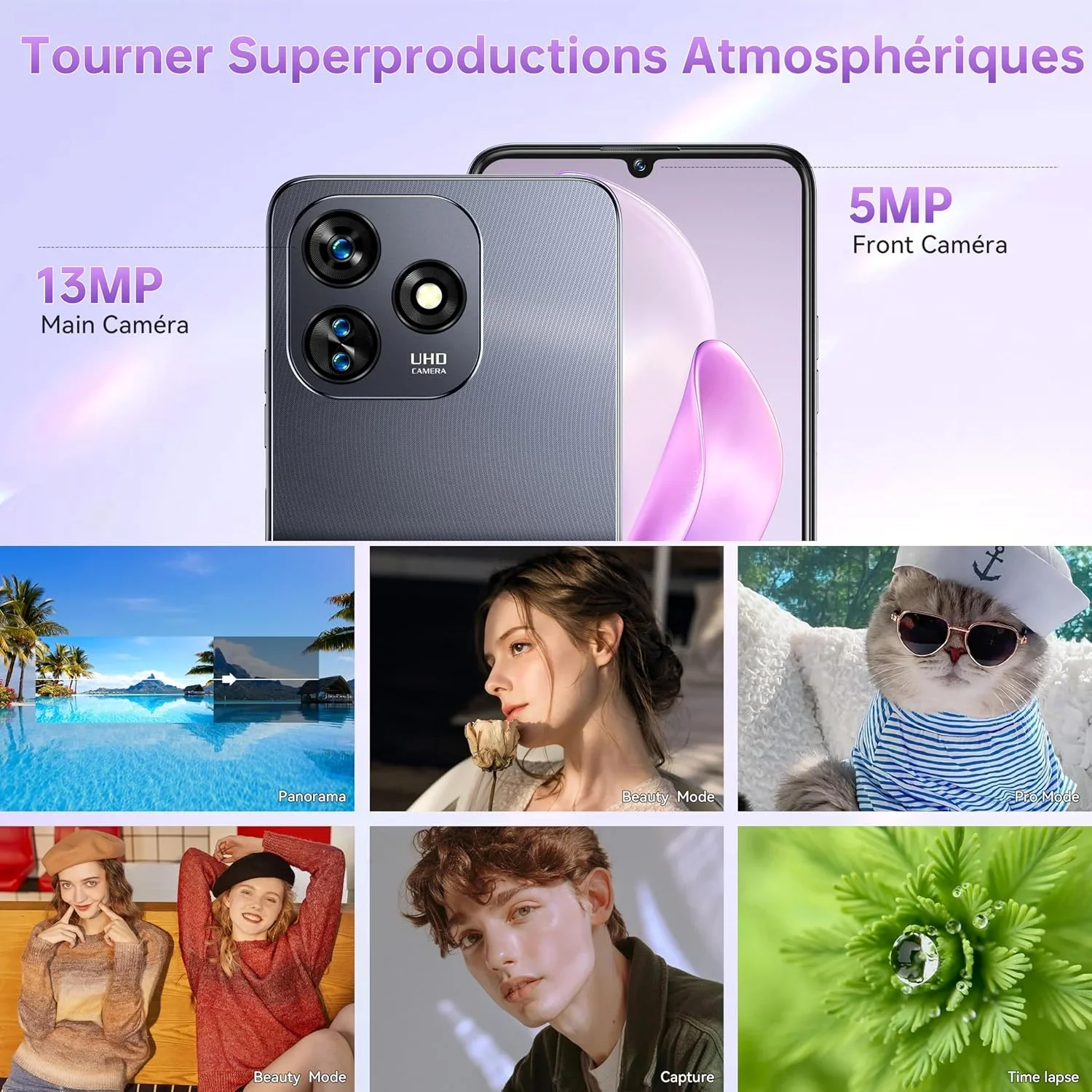 هاتف OUKITEL الذكي C51، 18 جيجابايت (6+12) رام 128 جيجابايت، 5150 مللي أمبير، أندرويد 13، 13 ميجابكسل + 5 ميجابكسل هاتف محمول، HD + 90 هرتز OTG/GPS/شاشة شريحتين