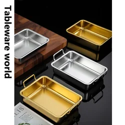 304 Double Ear Square Plate Golden Stainless Steel Fried Chicken Plate Restaurant Creative Snack Candy Fruit Gold Serving Tray