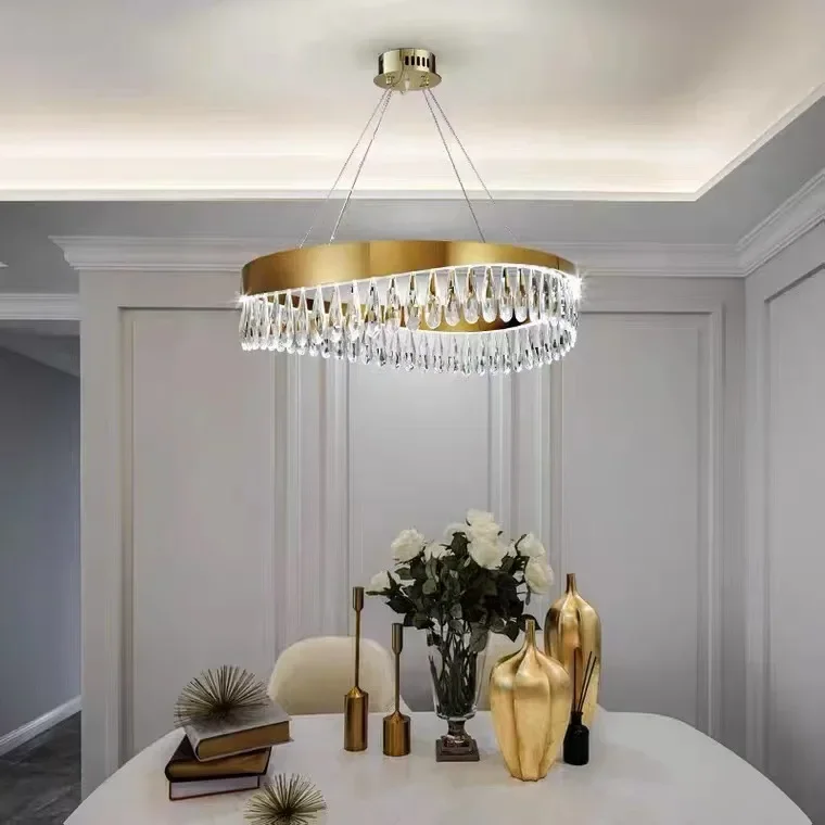 Light Luxury Modern Crystal Chandelier Simple Living Room Personalized Bedroom, Dining Room, Creative Villa, Golden Crystal Lamp