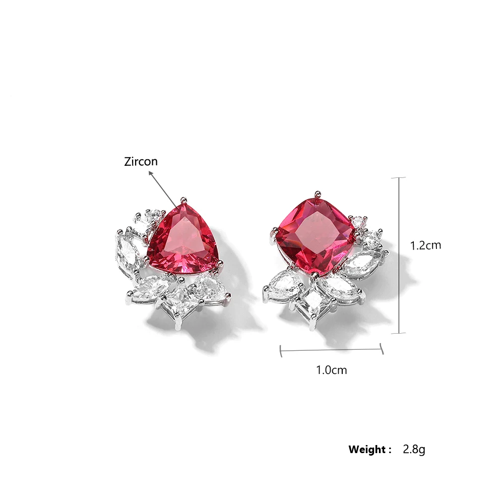 ZAKOL Fashion Geometric Red Zirconia Stud Earrings for Women Shiny CZ Flower Earring Bridal Wedding Party Jewelry