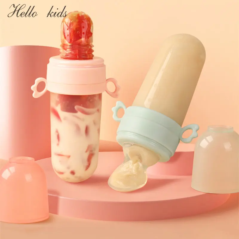 New Baby Feeding Bottle + Teether Baby Silicone Rice Paste Cereal Feeding Squeeze Bottle Spoon Feeder for Newborn Child Utensils