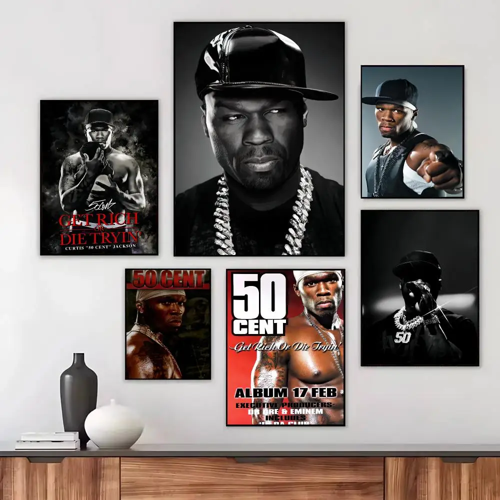 Rapper 50 C-Cent Poster Wall Art Printed Decor Sticker Stylish Home Gift for Living Room Bedroom Corridor Cafe
