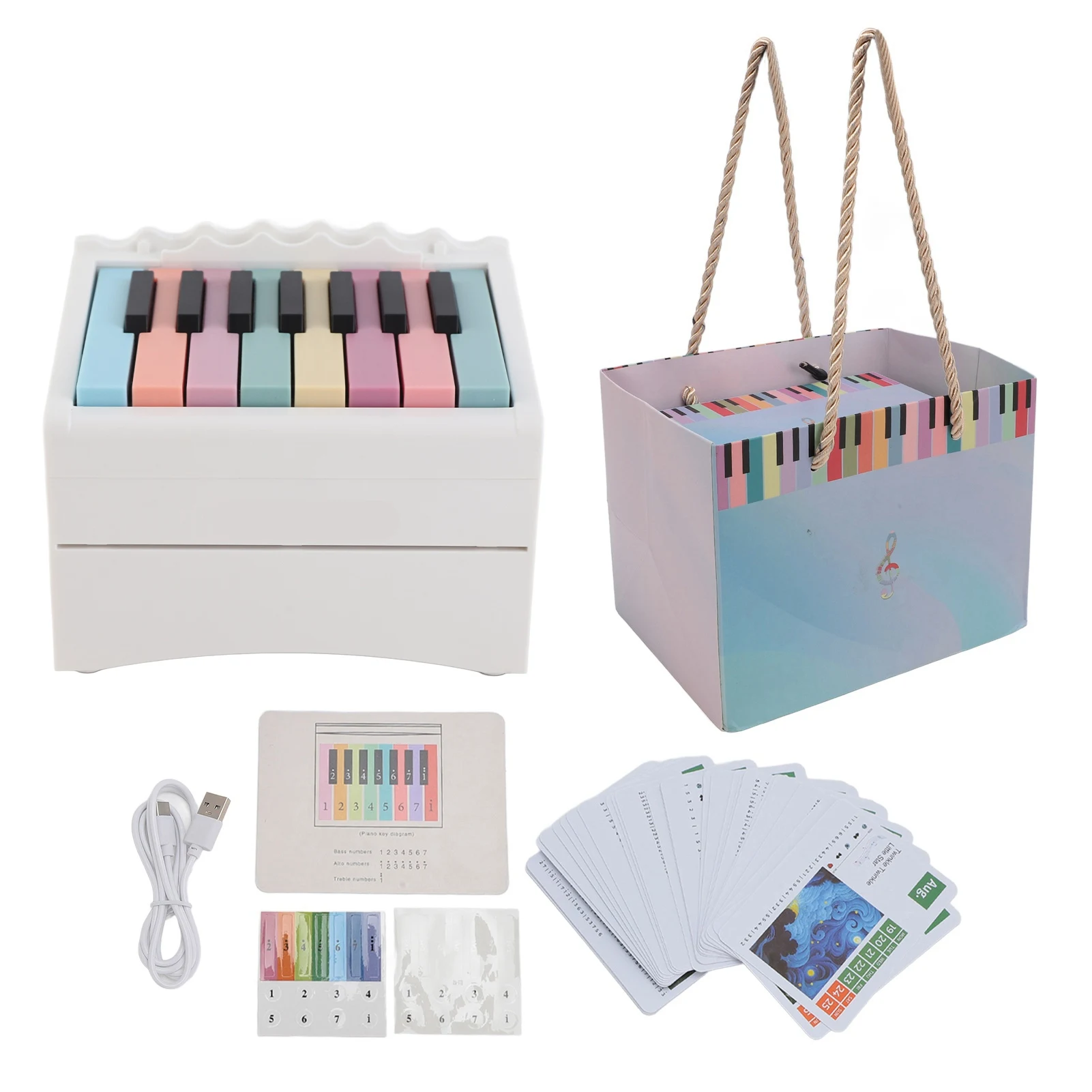 ZK30 Calendario pianoforte USB ricaricabile pianoforte giocabile 52 carte calendario settimanale con spartiti bianche