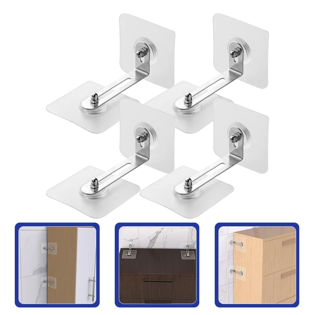 4 Pcs Cabinet Holder Kids Furniture Anti Tip Kit Secure Wall Anchors Suite Baby Proofing Stainless Steel Adhesive Bookshelf