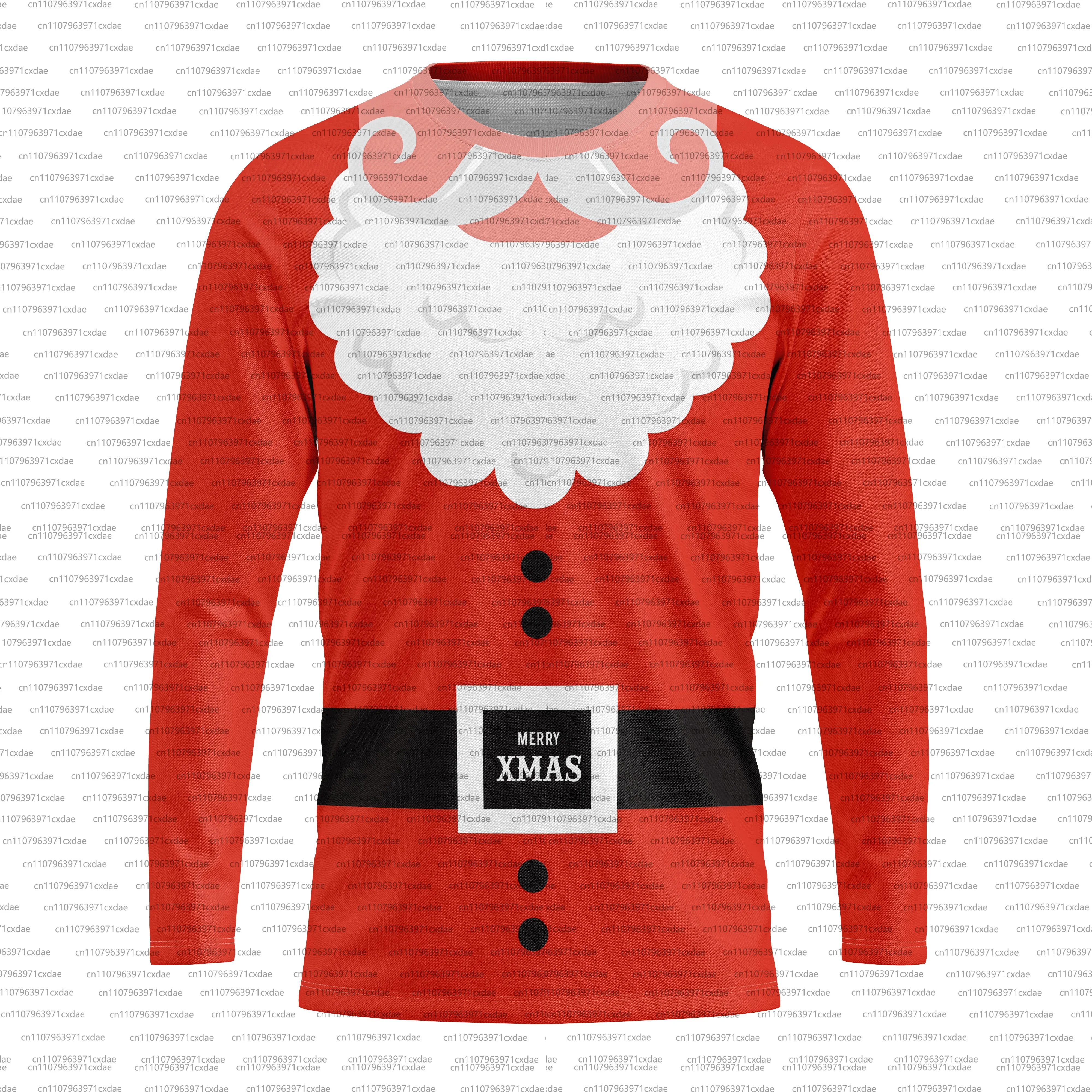 

Spring Autumn Print Santa Claus Beard Man Woman Holiday Clothing MERRY XMAS Man Long Sleeve T-shirt Breathable O Neck Sportwear