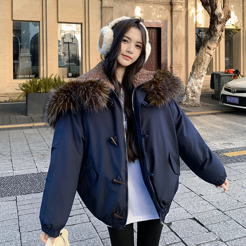 

Parkas Blue Womens Autumn Hooded Mid-Length Fashion Zipper Waterproof Cargo Breathable Trendy Soft Pockets Simple Ladies Korean