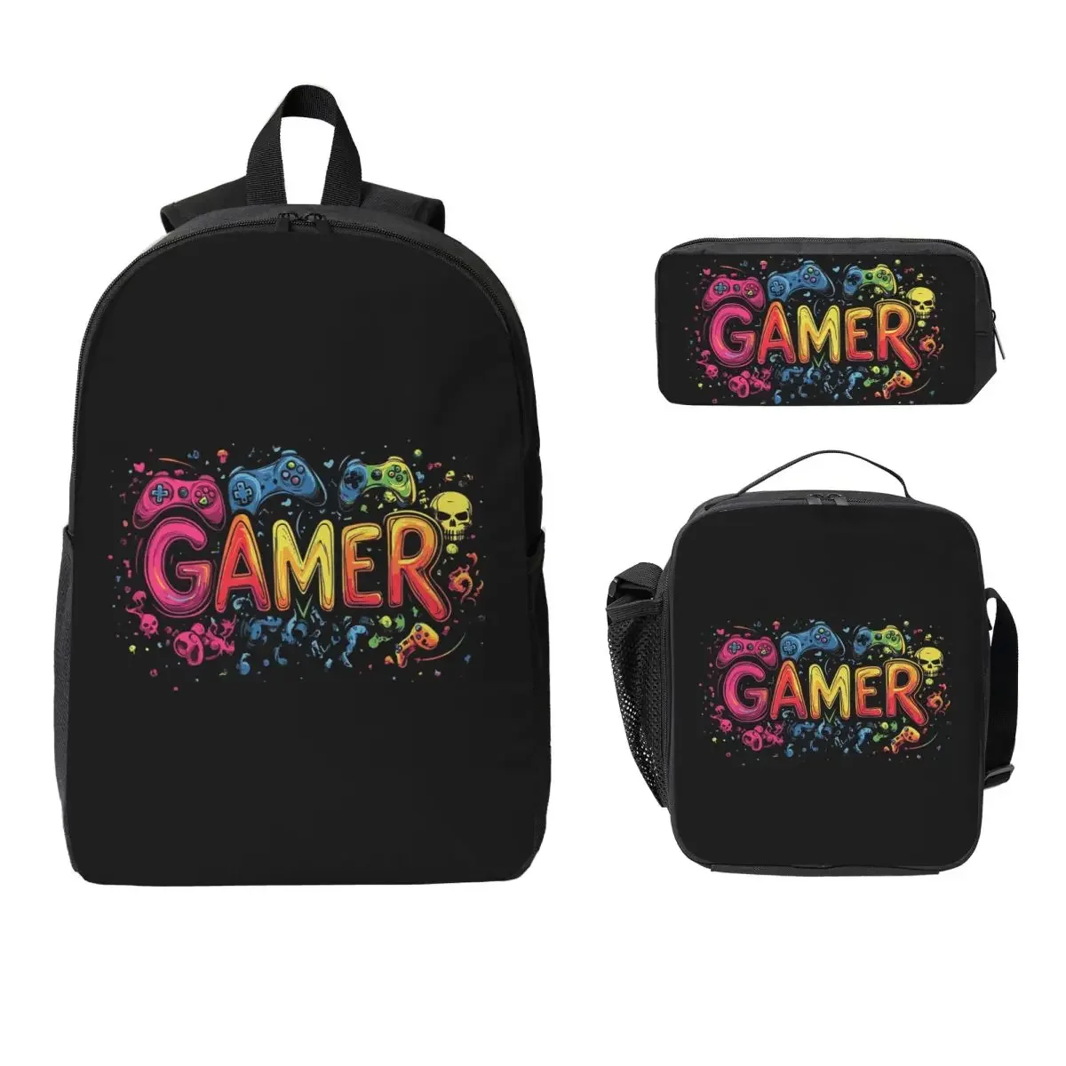 Gamer Controller Video Game Gaming Gamepad Backpack BookBag School Bag Shoulder Bags 3ps Insulated Lunch Bag Pencil Case