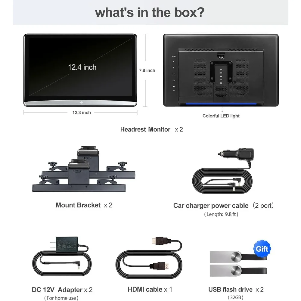 NEW - 12.4" Android 4K Car TV Headrest Monitor Tablet for Back seat, Support Phone Wireless Connection Mirror Link