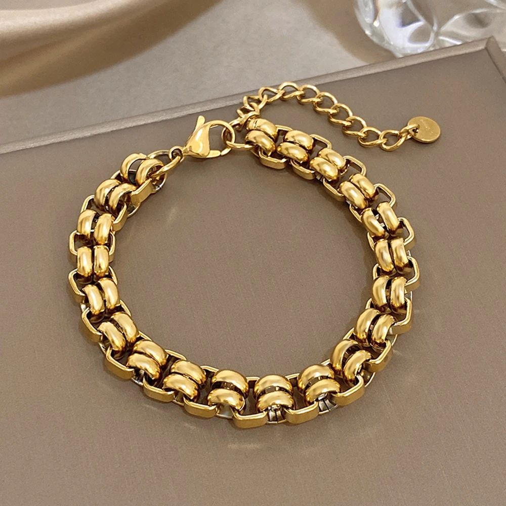 الفولاذ المقاوم للصدأ Chuky الشرير مربع سلسلة أساور للنساء الرجال أنيق مزدوجة الطبقات مقفل سلسلة سميكة أساور المعصم مجوهرات