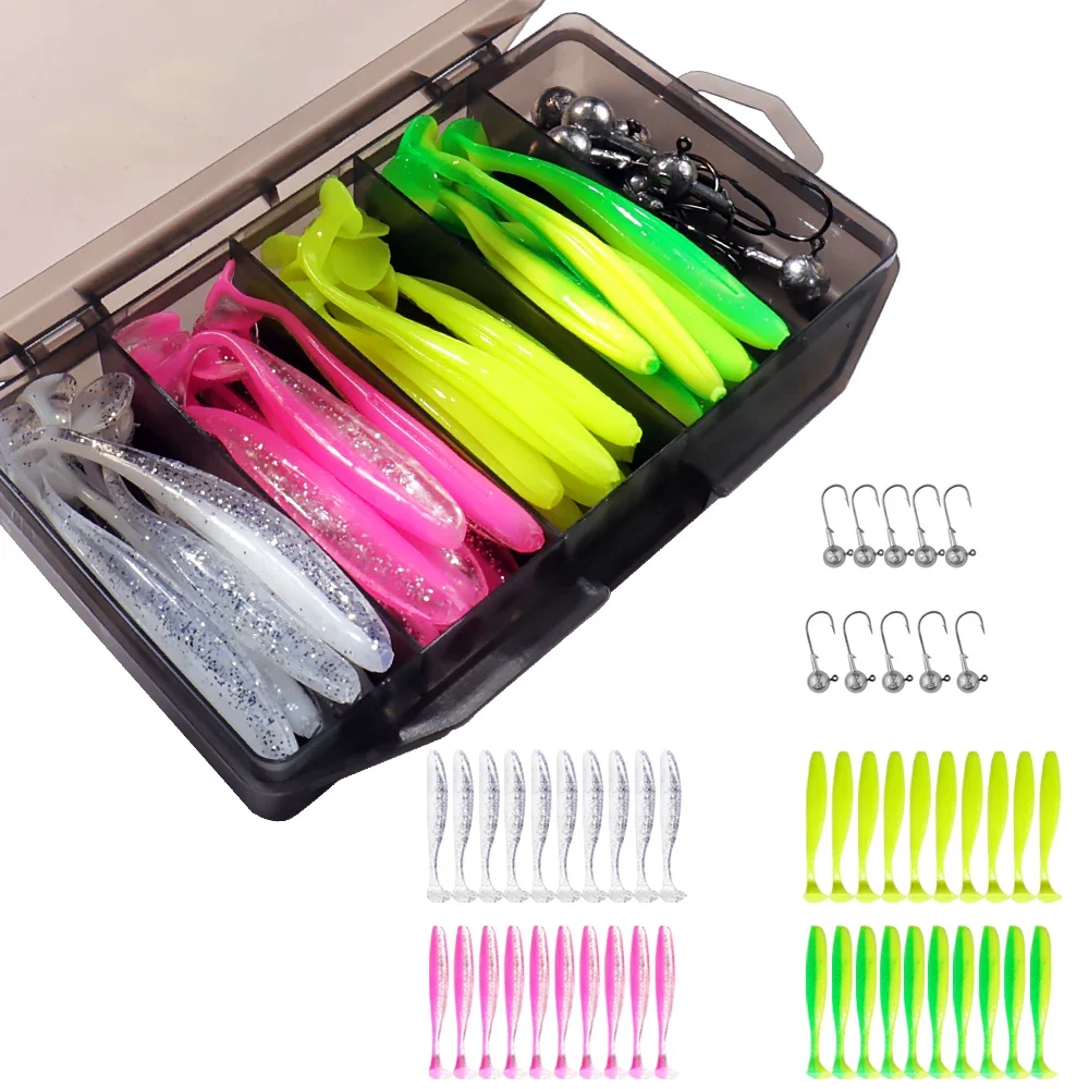 50 Teile/schachtel Metall Jig Köder 5,5 cm 7 cm 10 cm Weicher Köder 3g 5g 7g 10g 14g Jigging Kopf Haken Angelgerät Box Pesca Sinking Köder Kit