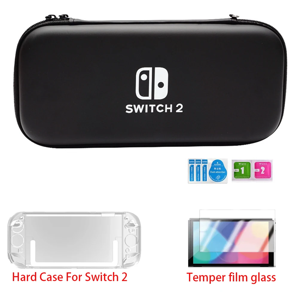 キャリングケースキット Nintendo Switch 2 ゲームコンソールケース強化ガラス & クリスタル PC ハードケース収納バッグケースバンドル