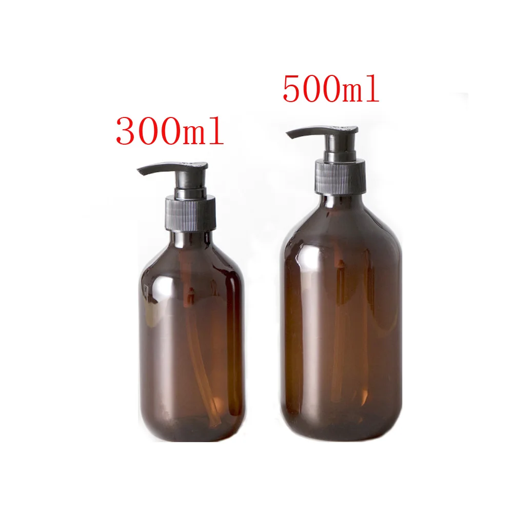 500ml brown&amber color Refillable Squeeze plastic lotion bottle with black pump sprayer PET Plastic Portable lotion Bottle